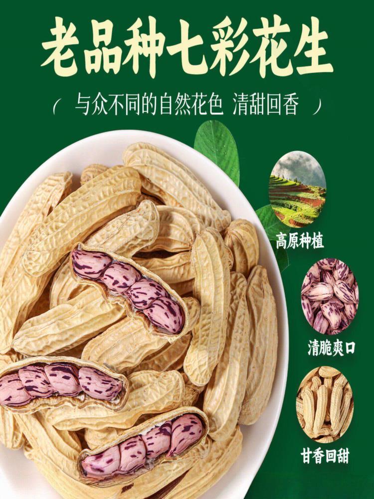 云南带壳熟七彩花生 250克*2包 新货特产种子晒咸干