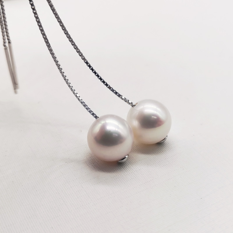 明益珠宝S925白色珍珠耳线8-9MM(福利品不配证书支持全国复检)