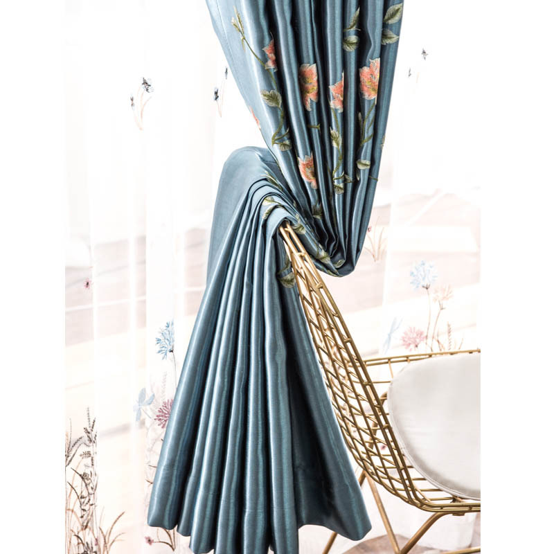 米格妮菲灵鹊兆喜刺绣窗帘·藏蓝