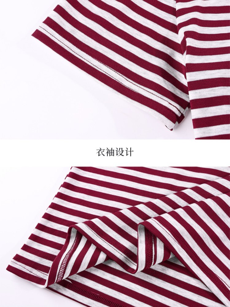 【凉感天丝】轩凌子刺绣条纹短袖T恤XS82620167·酒红灰