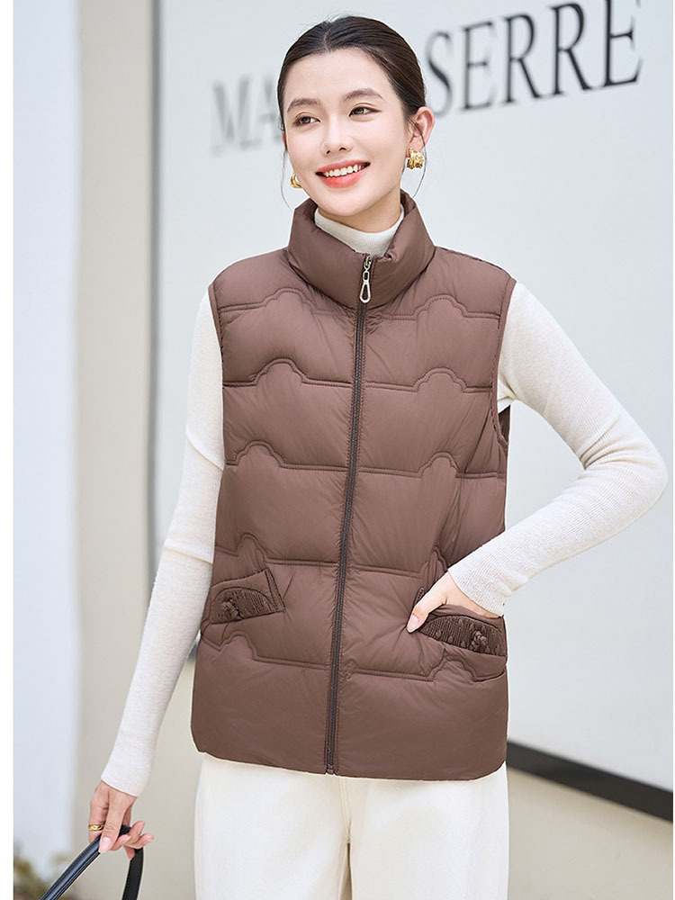 时尚羽绒棉拉链口袋保暖立领百搭马甲·红色