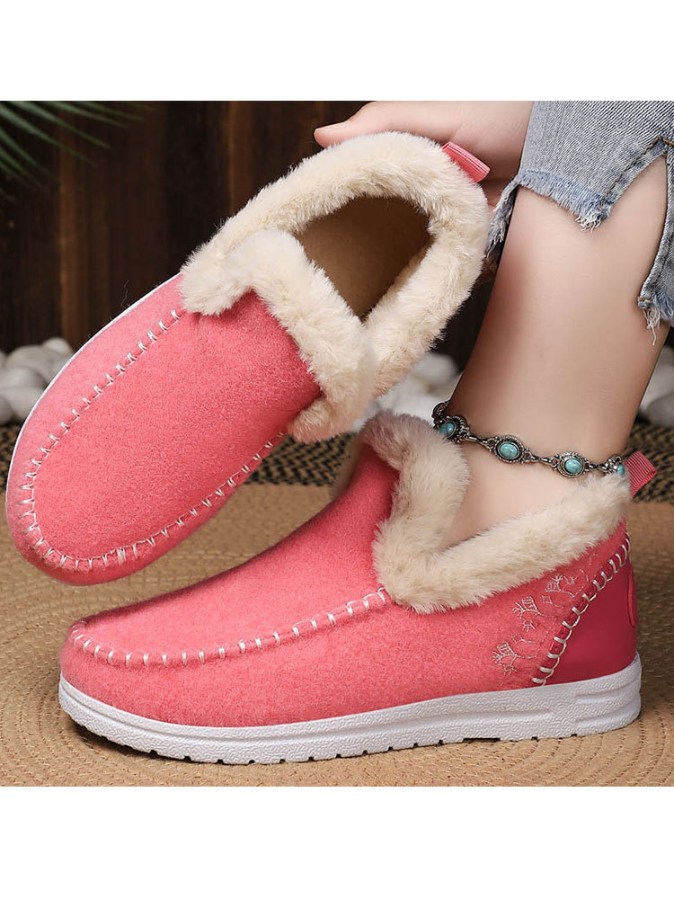 【爆款特价】时尚百搭加绒加厚特大码棉靴·咖啡色（PE拉链袋装）