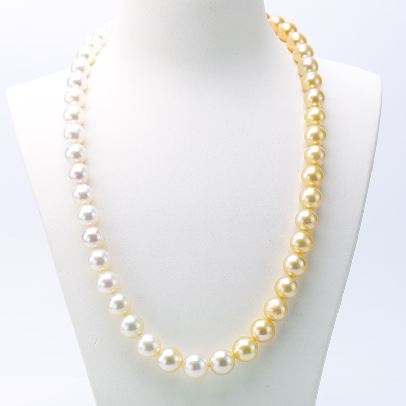 岛上明珠  海水南洋金珠澳洲澳白珍珠双色项链白金旗袍长链款9-12mm·白金