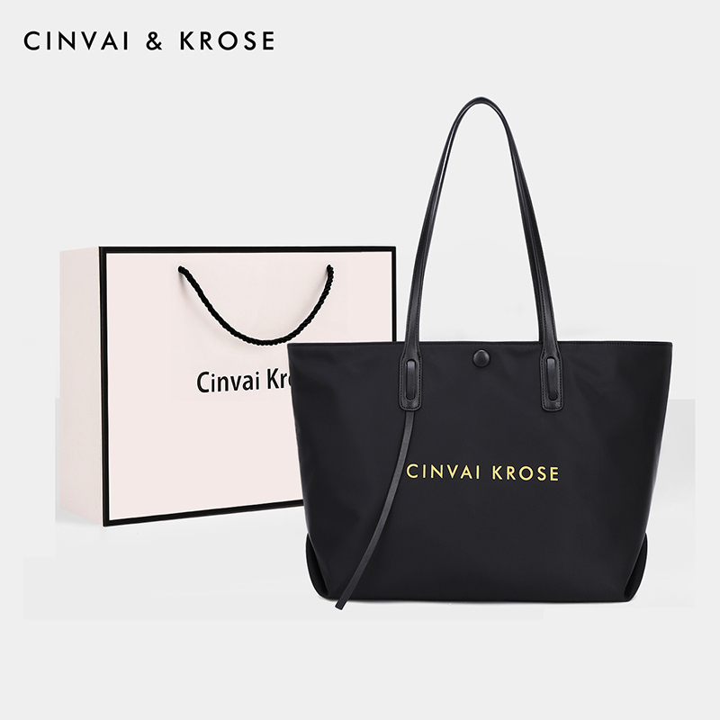 CinvaiKrose包包女潮时尚托特包帆布包大容量单肩包女包B6076·黑色