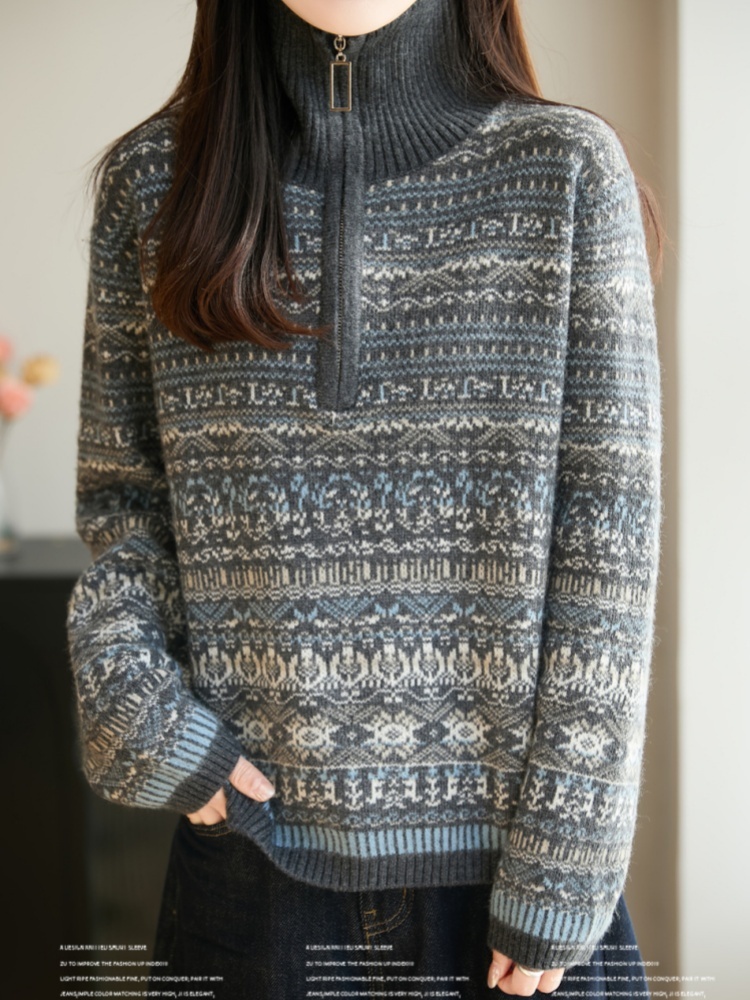 特舒加厚复古费尔岛提花毛衣TS-2156·灰色