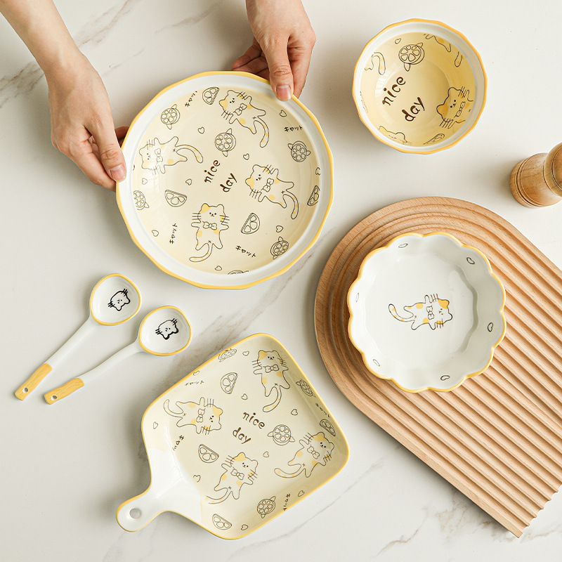 陶瓷餐具2人食7件套装创意家用米饭碗汤碗盘子