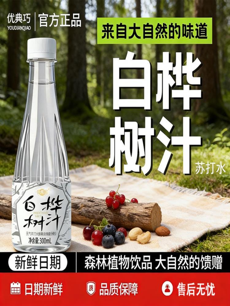 白桦树汁 300ml*24瓶 苏打天然水饮料原汁饮品