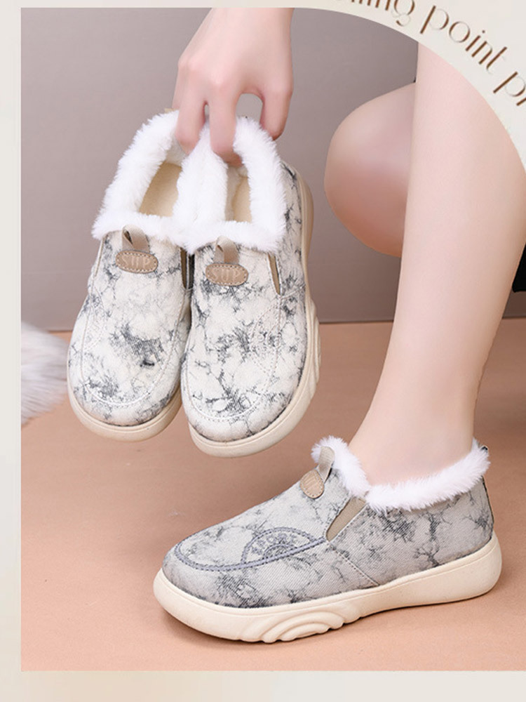 丽鸟儿棉鞋新款加绒豆豆鞋保暖一脚蹬妈妈棉靴·OHSM-L96灰色