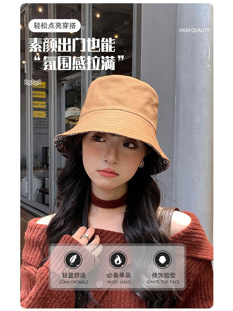 【双面戴/优质棉】日系文艺撞色潮搭渔夫帽·砖红色印花
