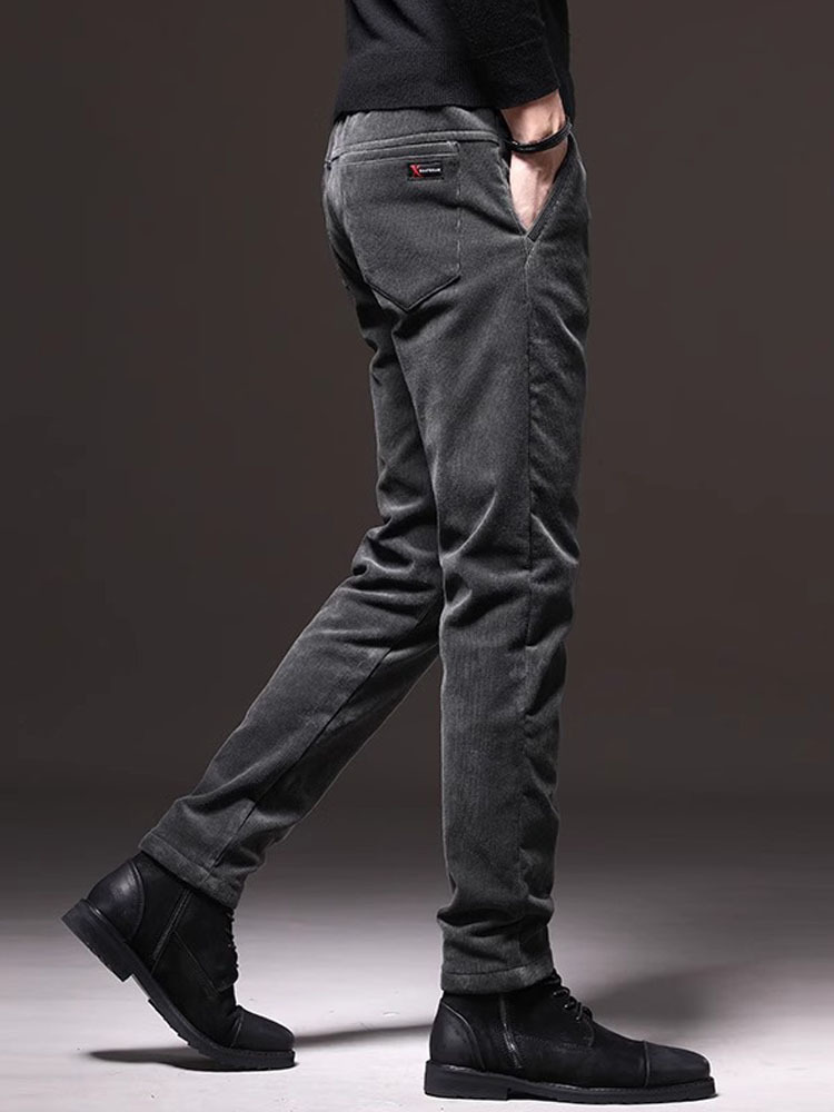 红览 秋冬季羊羔绒休闲裤子加绒加厚保暖棉裤8879·深灰