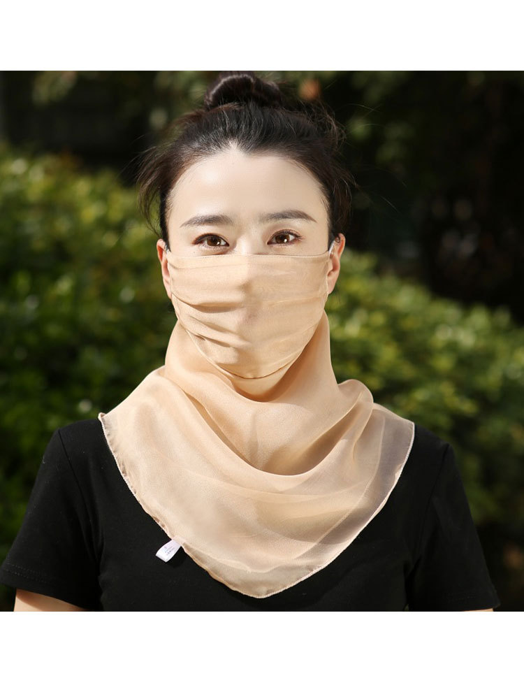 【一巾三用】100桑蚕丝防晒口 罩围脖小领巾面纱·淡粉