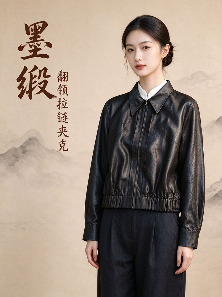 锦纯桑蚕丝香云纱夹克JLS20260351·黑色