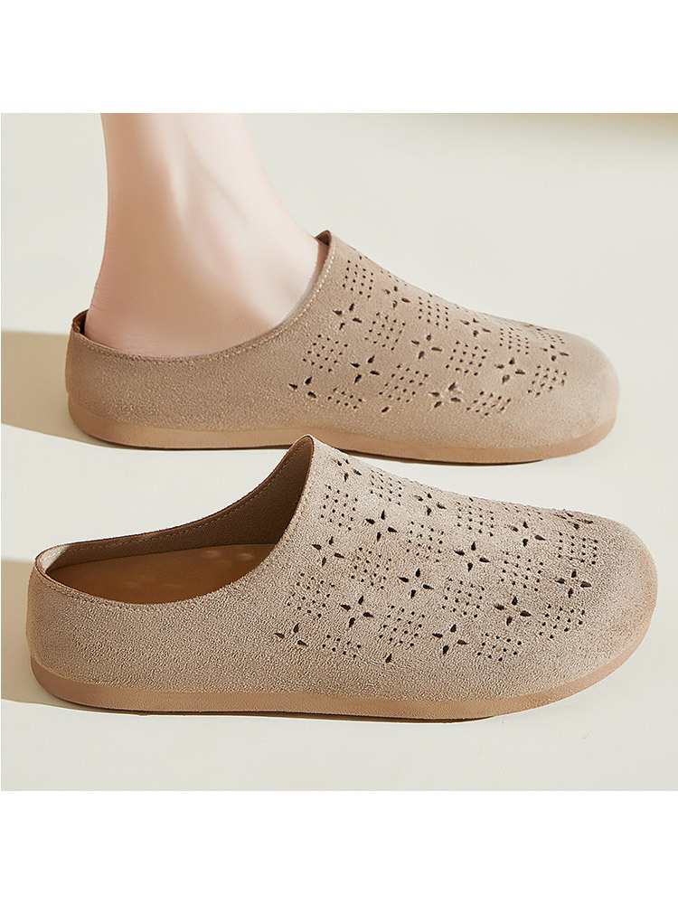 时尚雕花镂空透气一脚蹬百搭勃肯半拖鞋·苔藓绿