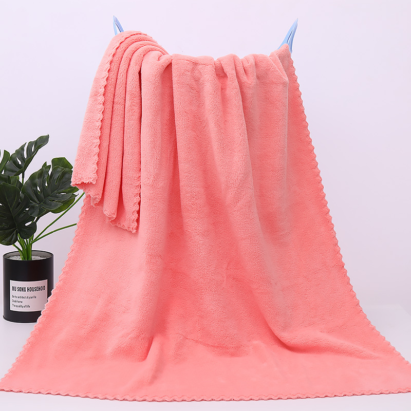 家用柔软珊瑚绒两件套（毛巾+浴巾）-五色可选·粉红