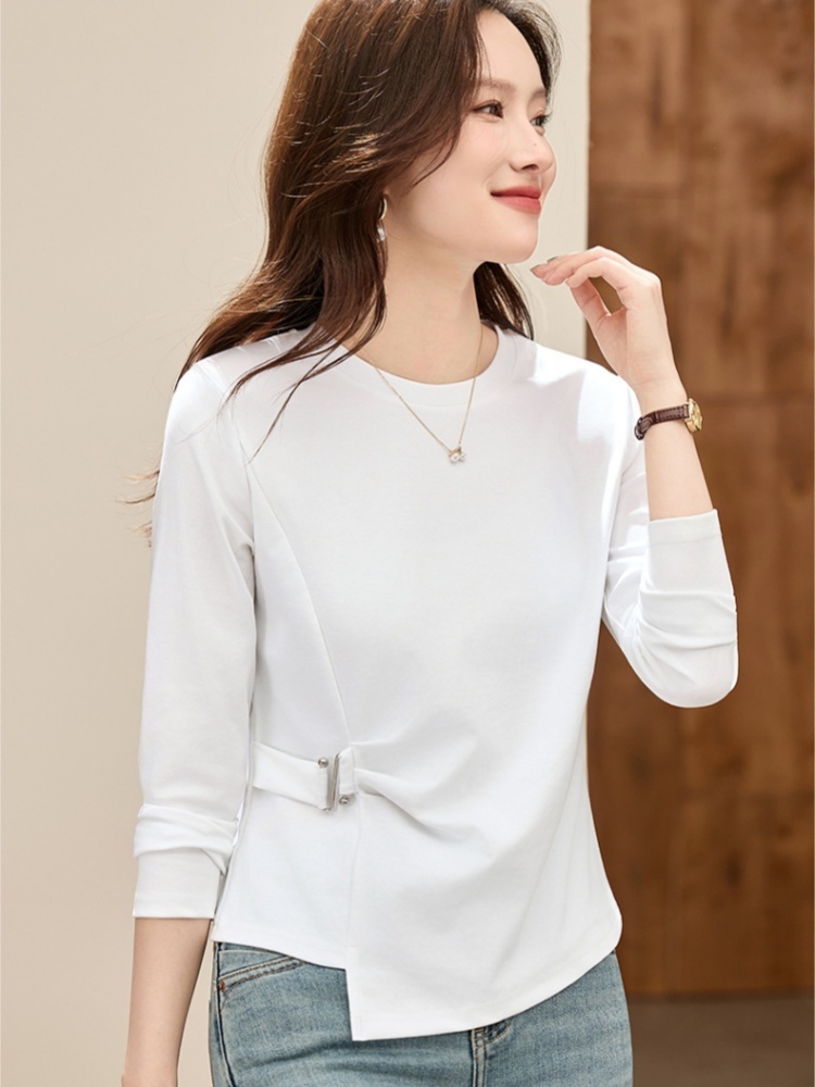 【92精梳棉】轩凌子设计感收腰T恤XS82530120·白色