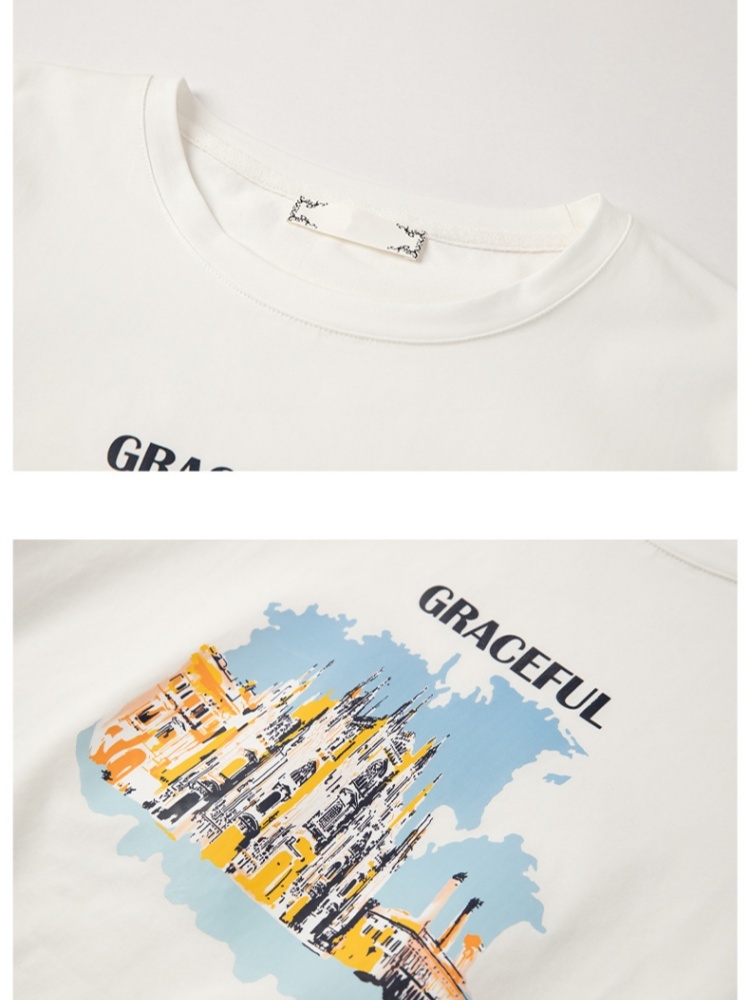 【95棉】凯诗帕宽松印花中袖T恤6445·白色