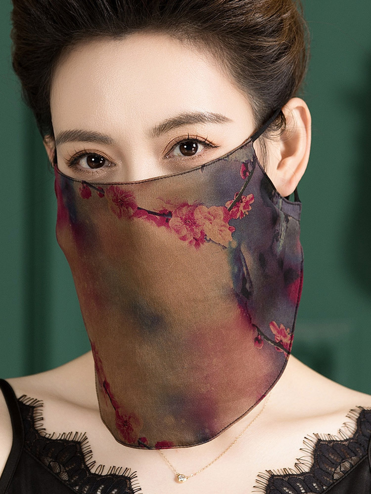 雀说 夏季薄款面纱护眼角遮阳防晒女真丝防晒面罩1169·腊梅花