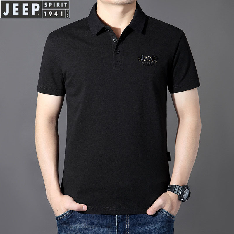 JEEP SPIRIT夏季新款短袖polo衫男休闲商务t恤8602·黑色