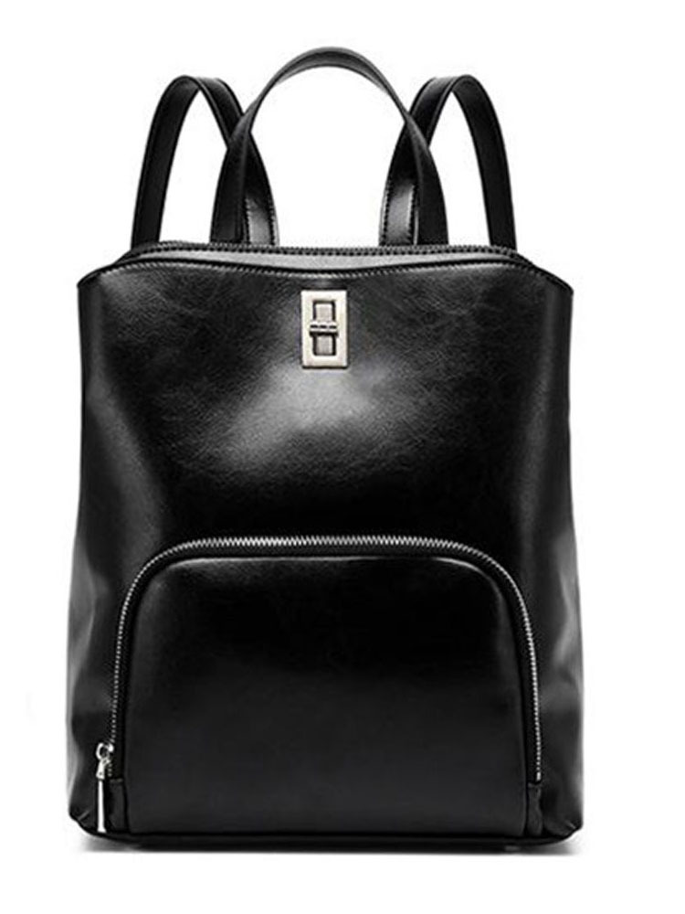 雀说 真皮大容量简约通勤背包复古牛皮双肩包6149-D·黑色