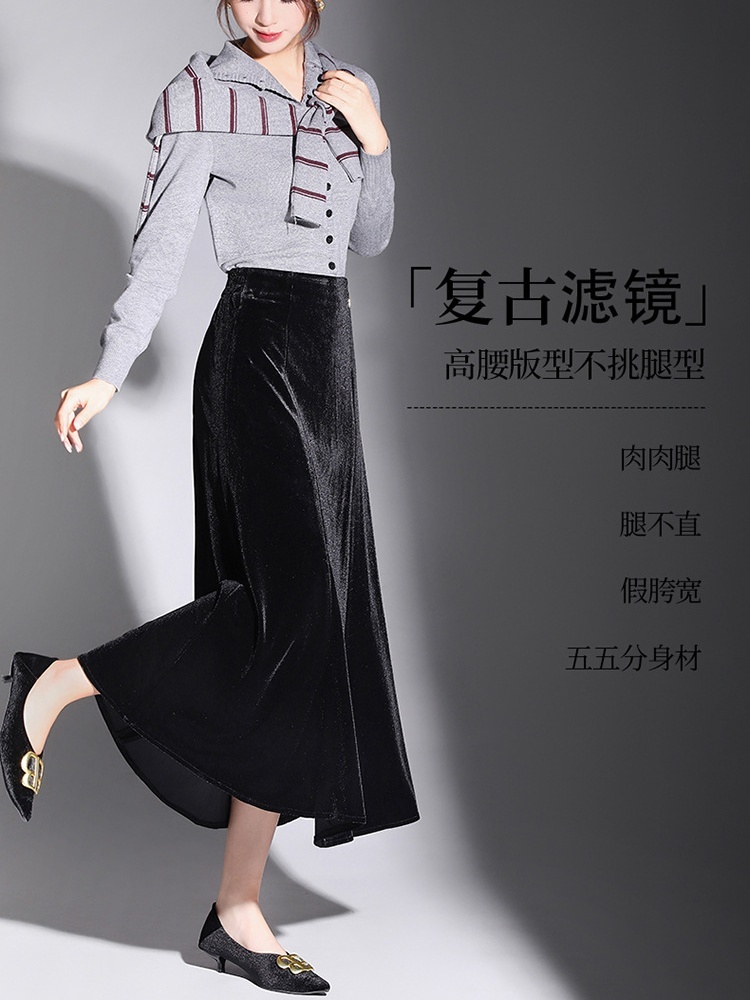 梦卓旋金丝绒气质半裙YGLR-M201·黑色