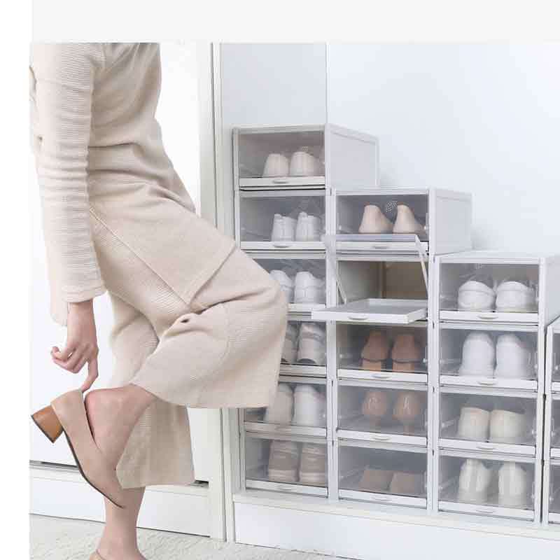 海兴 抽拉式可叠鞋盒·灰色.透明·六只装