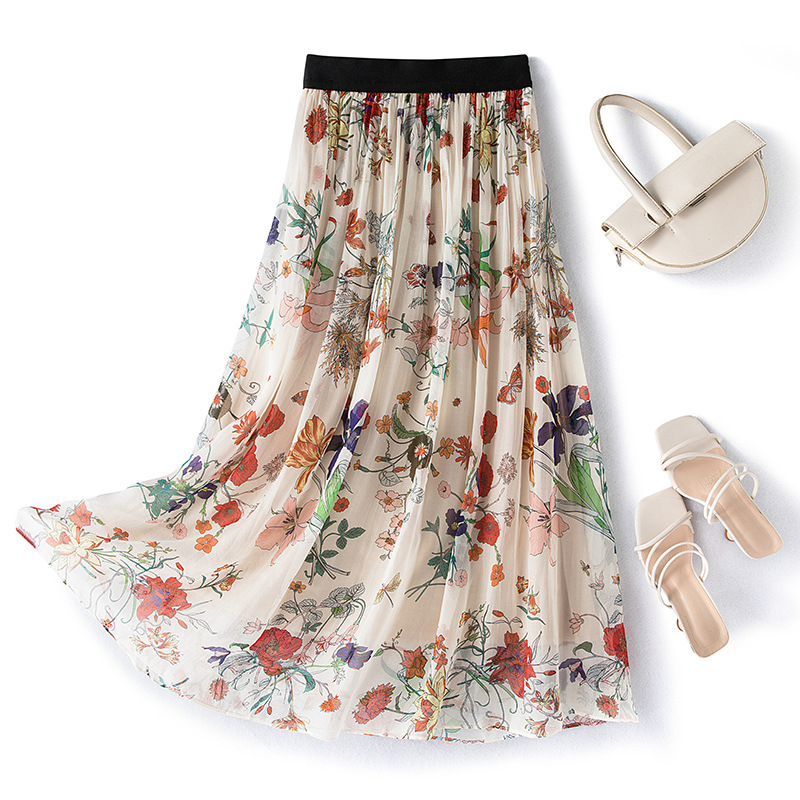 爆款福利回馈 时尚桑蚕丝印花半裙集合-·百花怒放