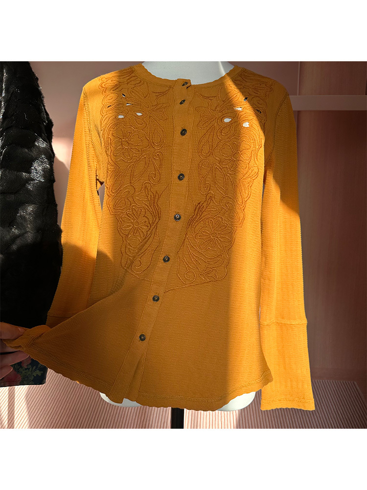 【98%棉/重工刺绣】针织开衫外套（尺码偏大）·黄色