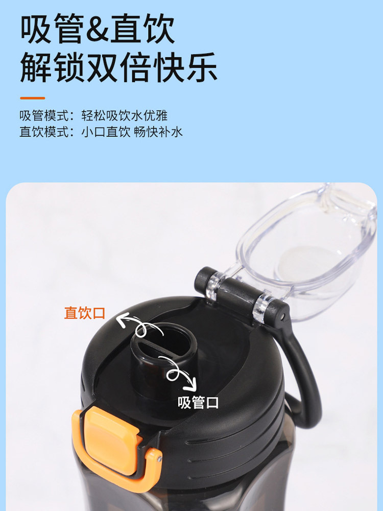 2个大容量太空杯随手杯户外运动水杯带吸管杯·棕色【750ML】