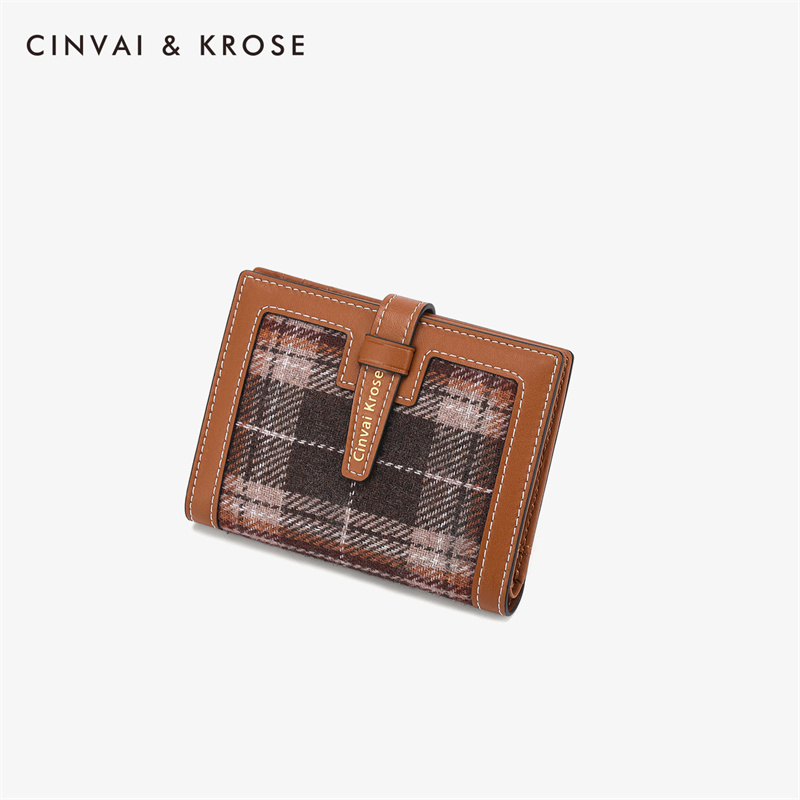 CinvaiKrose 钱包女短款复古千鸟格格子零钱包K6109·苏格兰棕