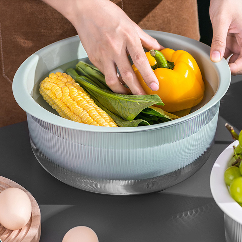 德国CCKO双层洗菜盆沥水篮家用厨房多功能洗水果蔬菜滤水·牛油果绿