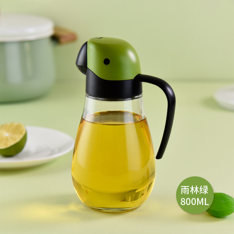 尖嘴玻璃油壶800 600ml套装-自动开合!大容量!透明密封·绿色