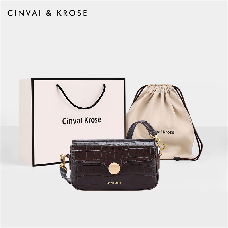 CinvaiKrose牛皮包包女女包斜挎包潮时尚高级感单肩包B6091·深咖色