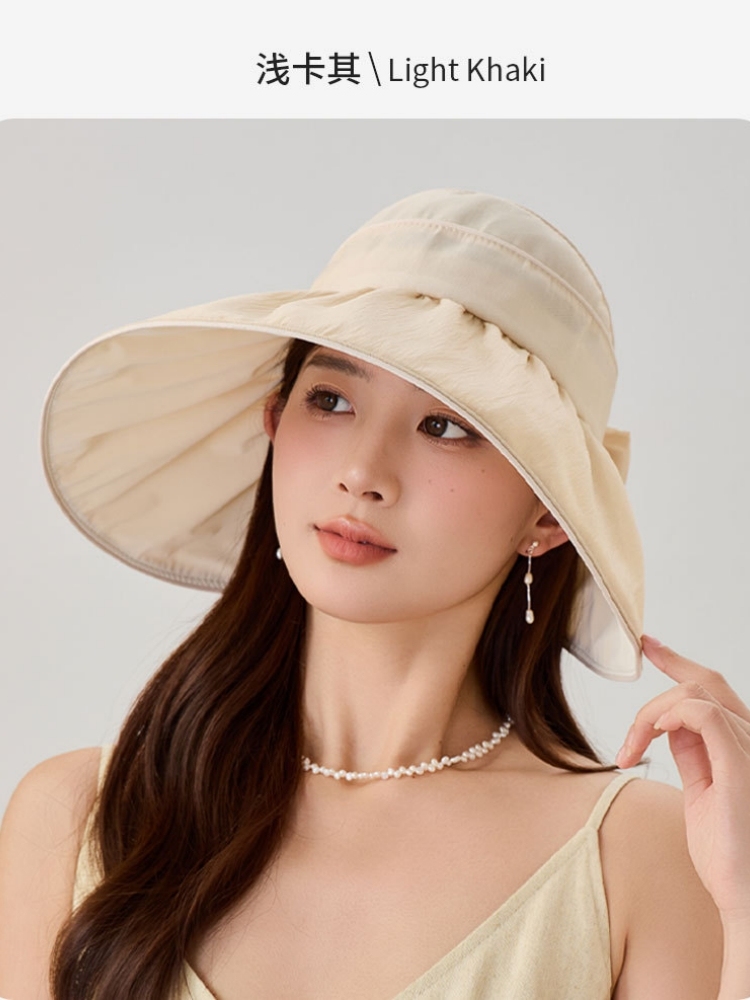 玖策压条网纱蝴蝶结空顶帽A9-3-1-M6089·浅卡其