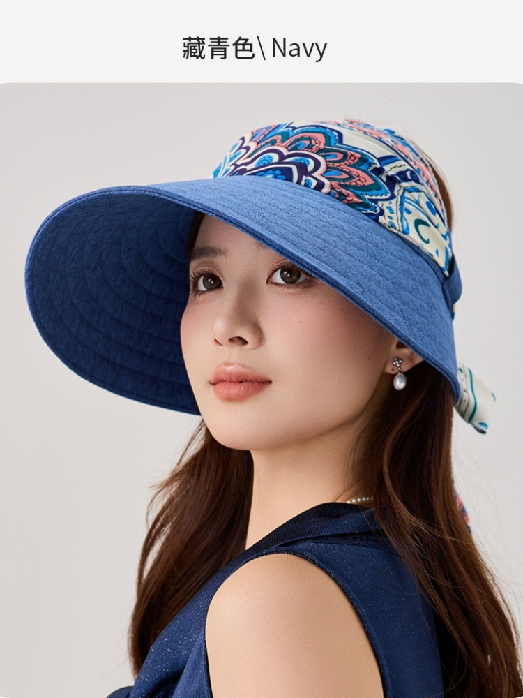 玖策空顶麻布拼接蝴蝶结大檐帽A9-2-3-M6095·米色