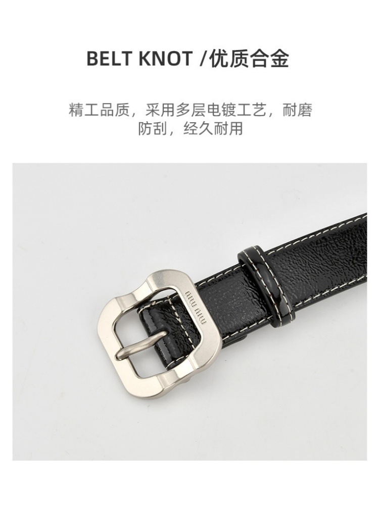 杜鹃鸟漆面牛皮方扣明线腰带38023·蓝色