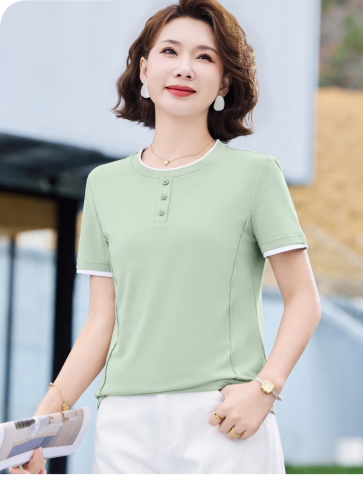 【92精梳棉】轩凌子撞色圆领修身短袖T恤S82620090·深花灰