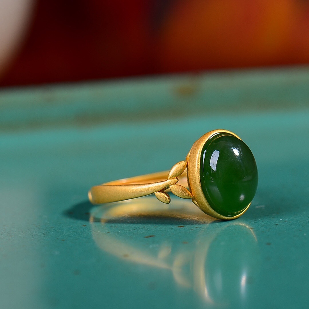 【casma卡世曼-古法金镶嵌和田玉碧玉戒指.】-惠买-正品拼团上惠买