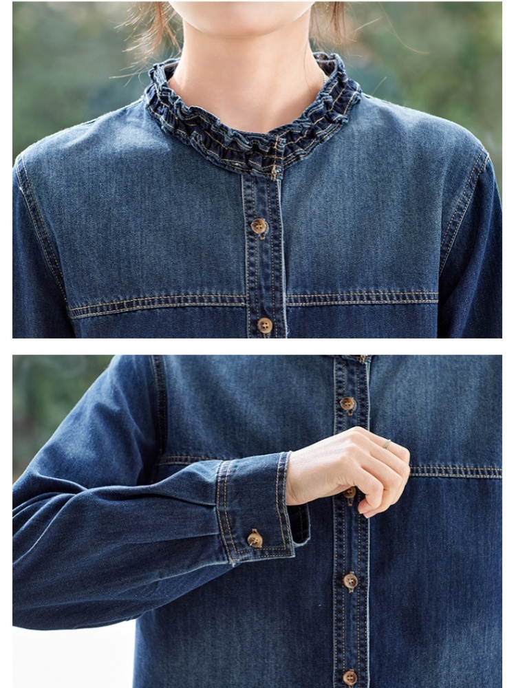 天丝棉可风各木耳领牛仔衬衫61035·牛仔蓝