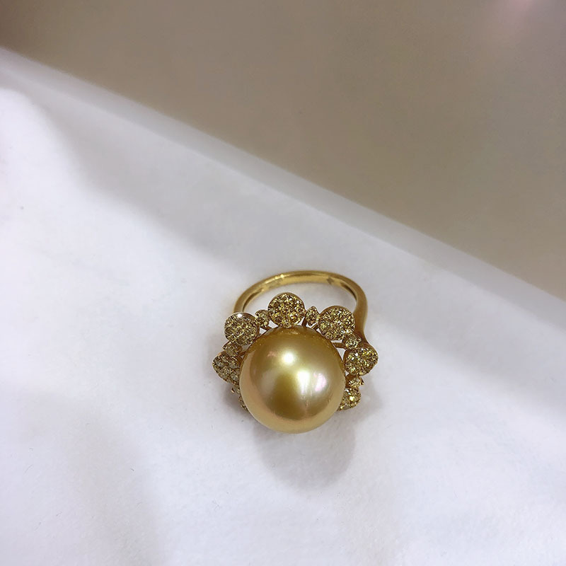 恒蒂亚 18K金厚金彩宝金珠戒指