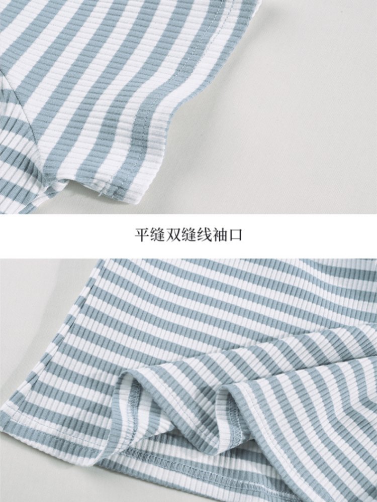 【94精梳棉】轩凌子条纹v领短袖T恤XS82620040·黑白