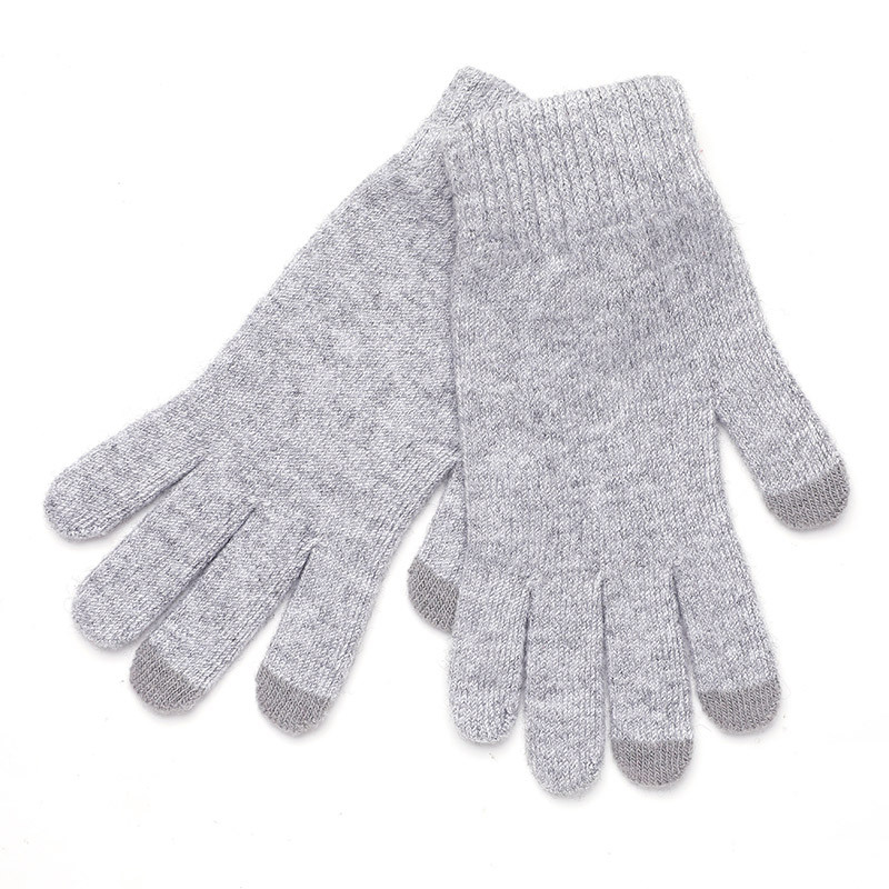 (2对4只)羊毛混纺男女同款可触屏手套·五指(浅灰色+锈红色)