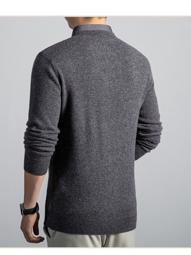 欧奈丝 男士假两件V领羊毛衫NSM5259001·黑色