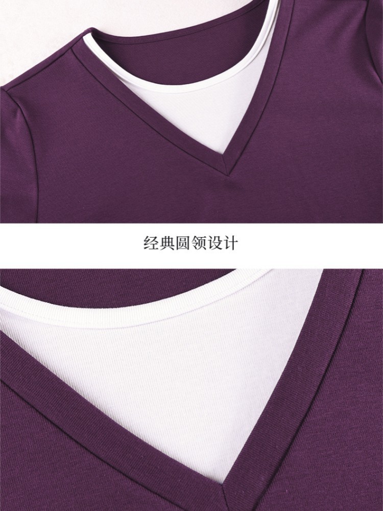 【92精梳棉】轩凌子假两件撞色短袖T恤XS82620045·兰花紫