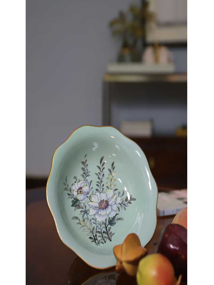 新中古典式陶瓷创意手绘水果盘 素装山茶色