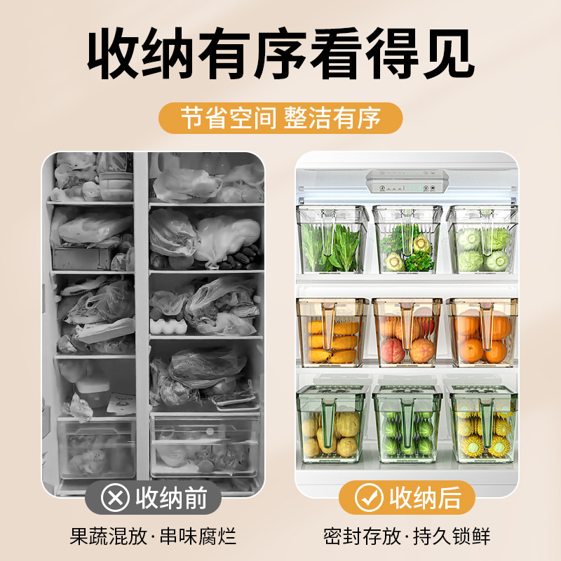 5L*4个组合德国CCKO冰箱收纳盒可沥水食品级保鲜冷冻蔬菜水果大容量带盖储物盒·墨绿色