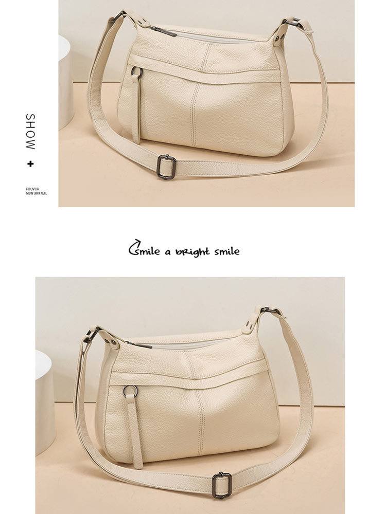 头层牛皮软真皮简约单肩包斜挎包7350#·米白色