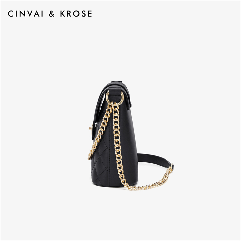 CinvaiKrose 牛皮包包女水桶包斜挎包通勤女包包B6469·黑色