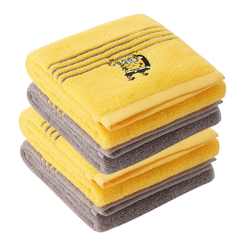 三利海绵宝宝毛巾4条装毛巾素色提段档面巾BOB8007灰黄各2条