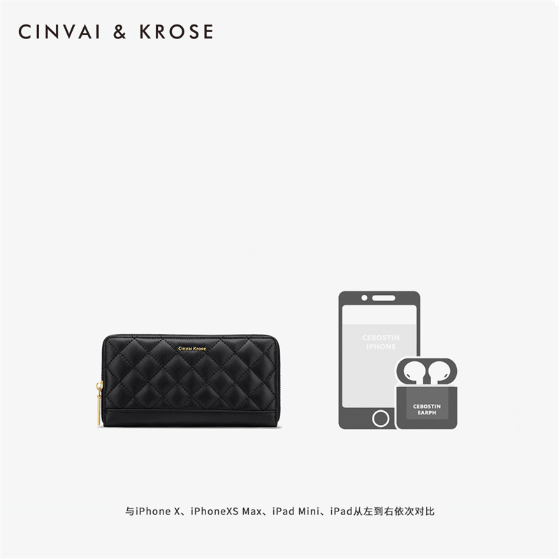 CinvaiKrose 牛皮钱包女长款爆款小众设计卡包零钱包K6205·黑色