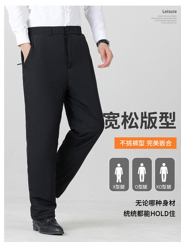 新款超厚羊羔绒保暖松紧腰门襟口袋男士西裤·藏青色